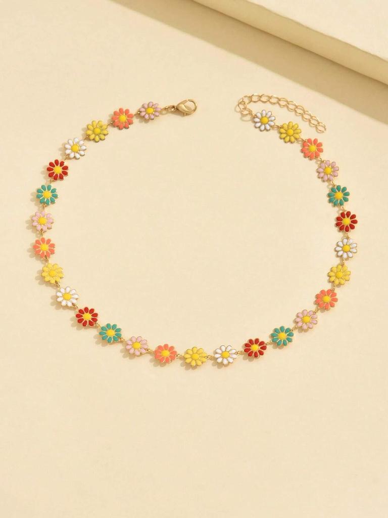 Kolorowy naszyjnik Dopamine Daisy - uniwersalny, świeży kwiatowy łańcuszek na obojczyk dla kobiet