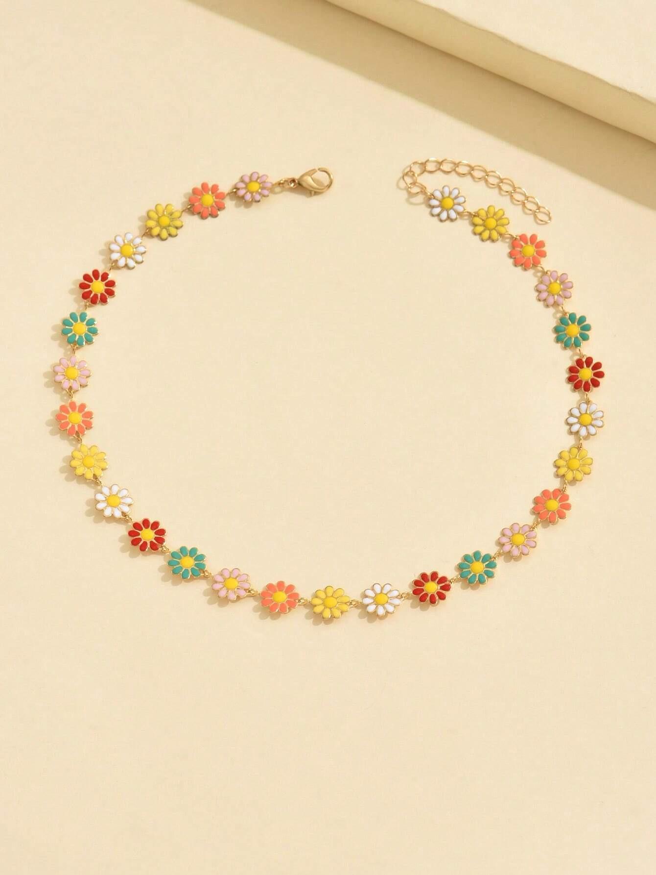 

Ожерелье Dopamine Daisy Colorful - универсальная, свежая цветочная цепочка на ключицу для женщин Set