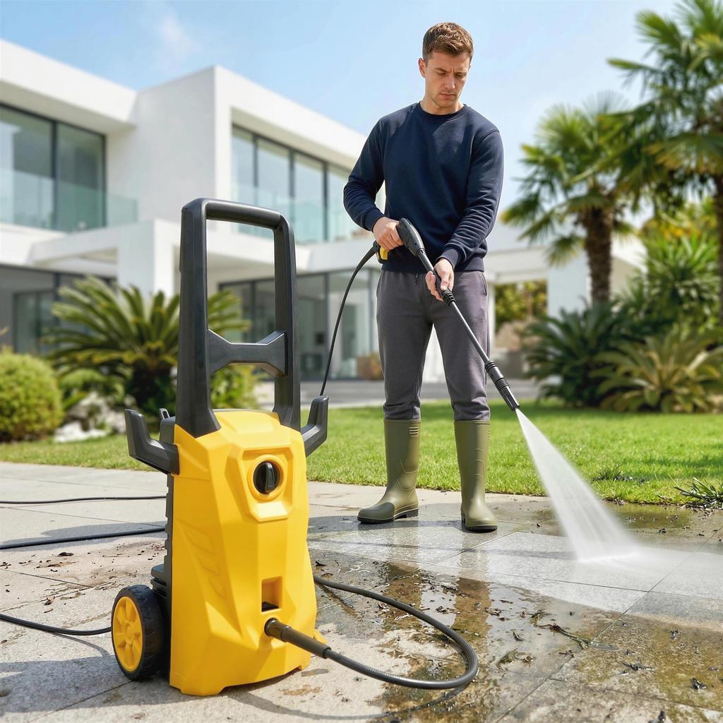 High Pressure Washer, 1600W, 120 Bar, Pump, Adjustable Nozzle, 29.5 X 22 X 60 Cm, Yellow