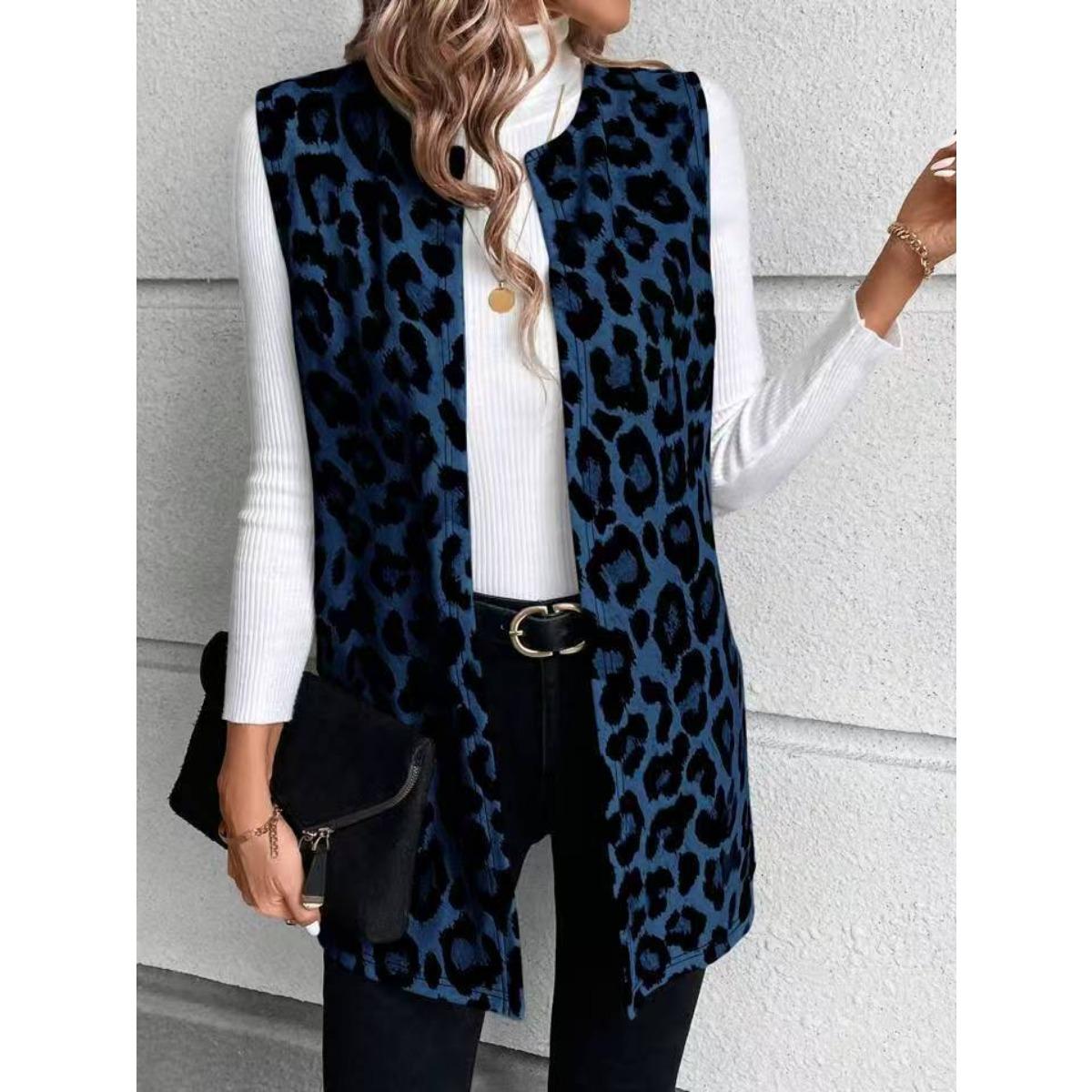 Autumn Winter Women s Fashion Casual Leopard Print Coat for Cross-Border Europe America S темно-синий