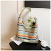Spring New Striped Simple Shoulder Bag Popular Woven Simple Bag Women's Large-capacity Leisure Bag