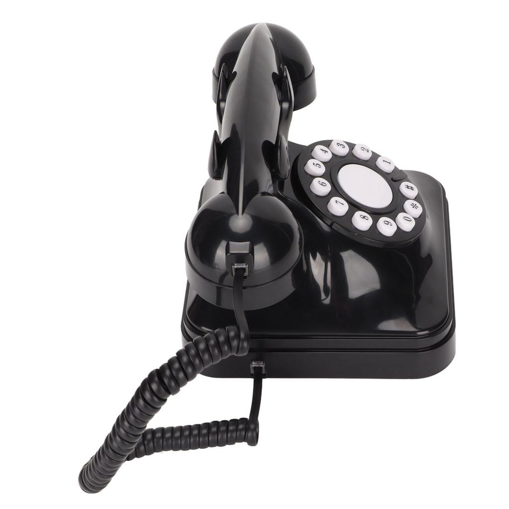 Retro Telephone Classic Button Dial Decorated Corded Landline Phone for Home Office Business Black