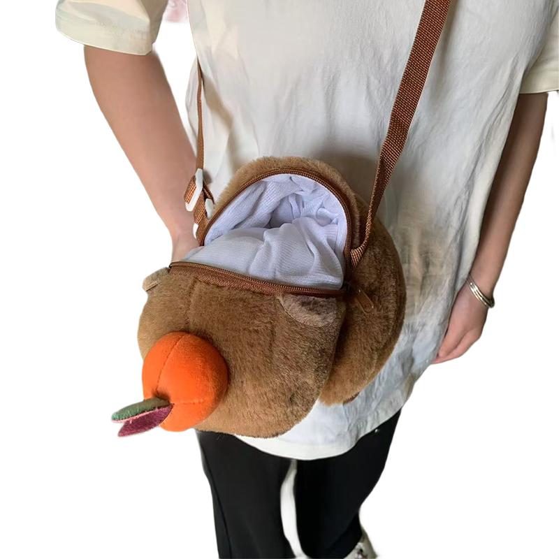 Capybara Plush Crossbody Bag Cute Capibara Anime Shoulder Bag Soft Stuffed Cartoon Fluffy Mini Knapsack Bag Birthday Gift