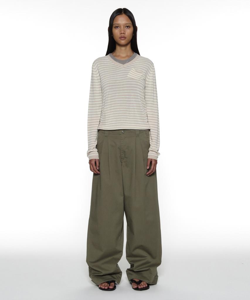 PARTIMENTO WOMEN Pwc Sheer V-Neck Knit Sweater_Beige Stripe