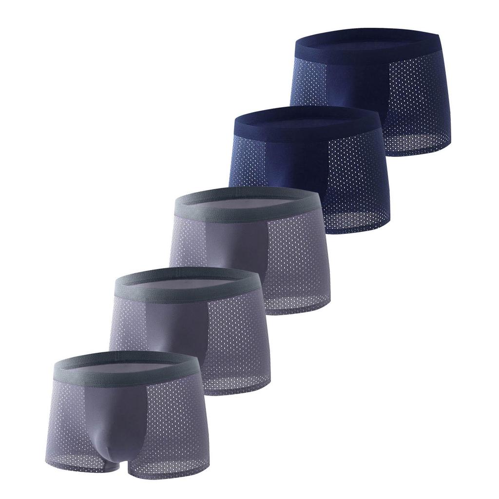 New Men's Ice Silk Seamless Mesh Boxer Briefs - Ultra-Thin, Comfortable, and Breathable.