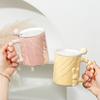 Ceramic Pearl Hand Handle Ceramic Mug With Lid Spoon Pearlescent Water Cup Girls Home Office Water Cup