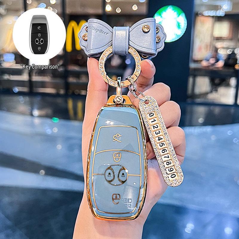 BAIC EX3 Electric Vehicle Key Fob Protective Case with Buckle Bag - Full Coverage for R600 Model