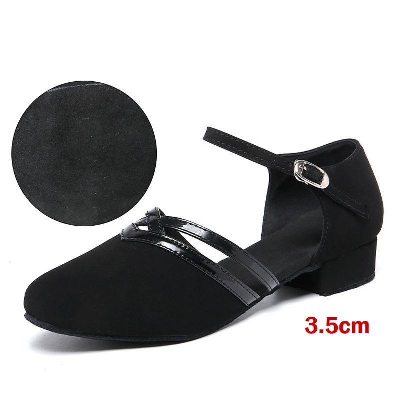  Ladies Ballroom Latin Dance Shoes Black Salsa Shoes Low Heel 3.5cm Samba Tango Shoe Soft Sole Party Ballroom Shoes