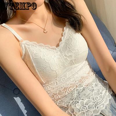 Soutien-gorge court à bretelles réglables avec coussinet de poitrine, caraco quatre saisons, sous-vêtement long en dentelle sexy pour femme