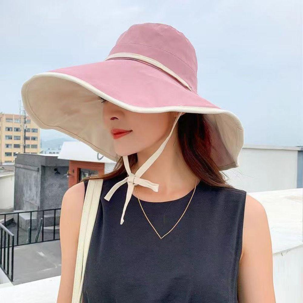 

Korean Style Sun Protection Hat Anti-UV Women Bucket Hat Foldable Wide Brim Sun Hat Ladies синій