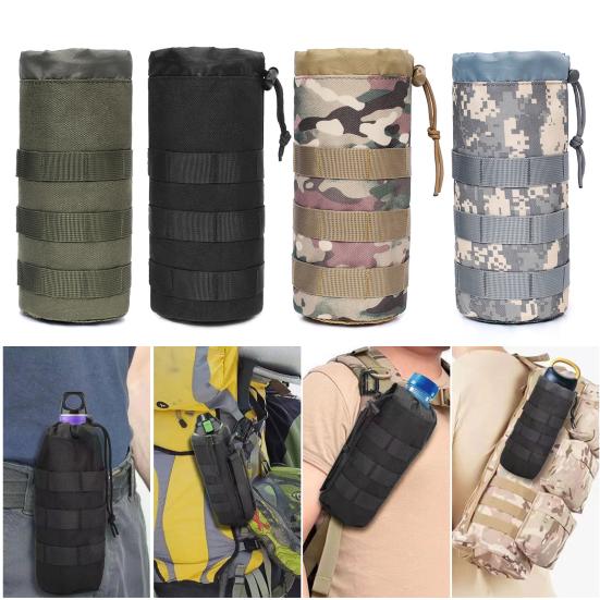 Тактичний підсумок для пляшки з водою Дорожній спортивний тримач для пляшки з водою зі шнурком Відкритий верх і сітчасте дно Кріпиться до рюкзака жилета ременя