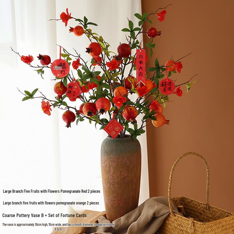 Persimmon and Pomegranate Faux Flower Arrangement for Living Room or Foyer