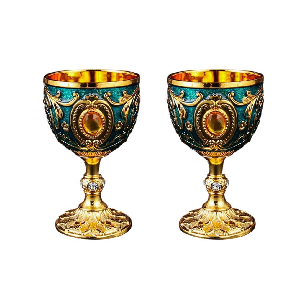 2Pcs Vintage Medieval Goblet Drinking Glass Metal Wine Glass Decoration Drinkware Metal Wine Glass Decoration Drink Cup