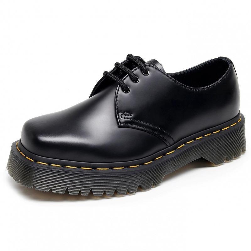 1 thick bottom hole small leather shoes women, low-top leather British square head casual student medium thick muffin