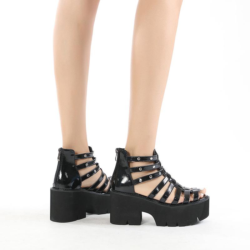 Fashion Fashionable Roman Style Hollow Out High Heel Sandals Women's Summer New Waterproof Platform Thick Heel Booties Slimming Effect