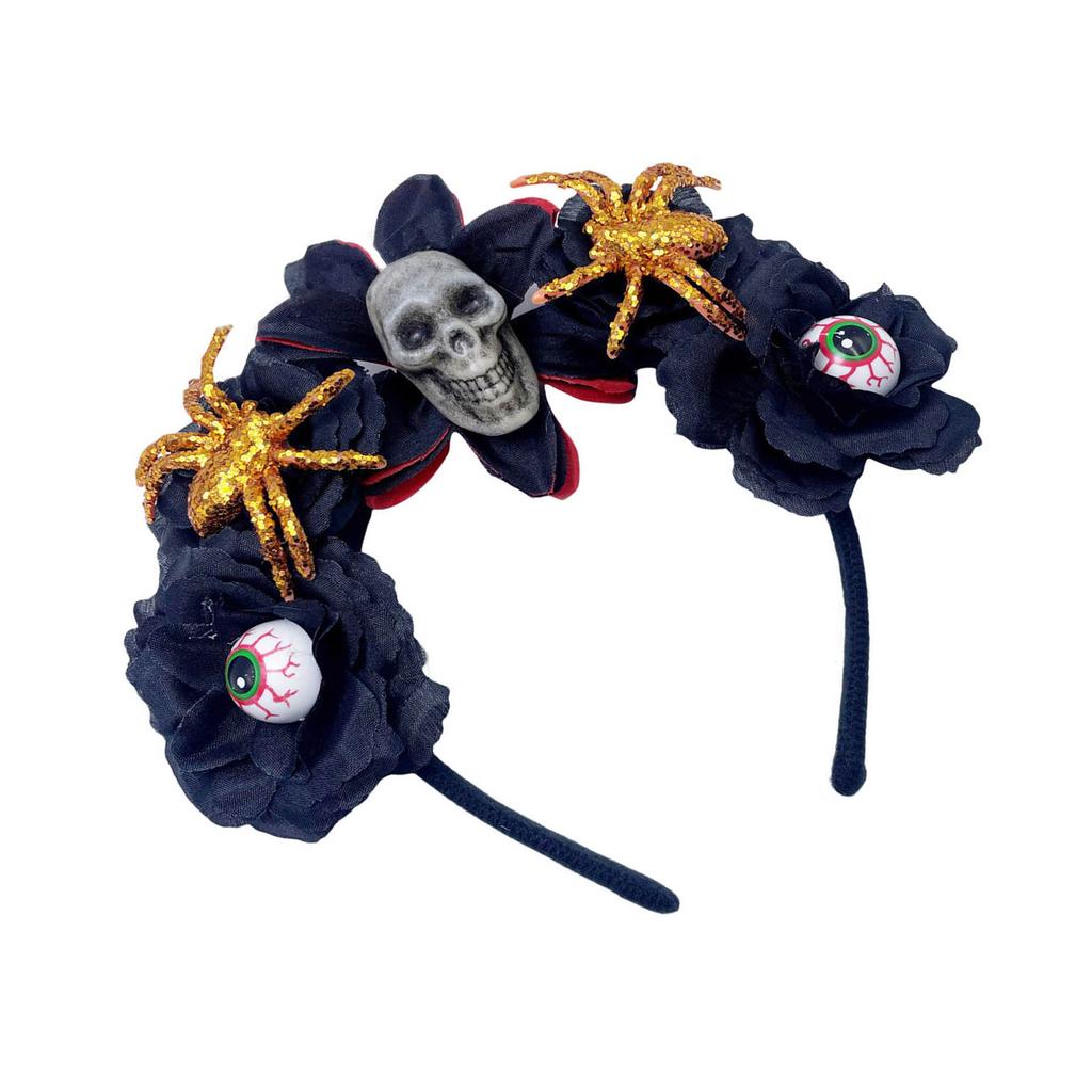 Halloween Theme Headband Day of The Dead Skull Flower Veil Hairband Cosplay Costume Headpiece Women Festival Hair Decors