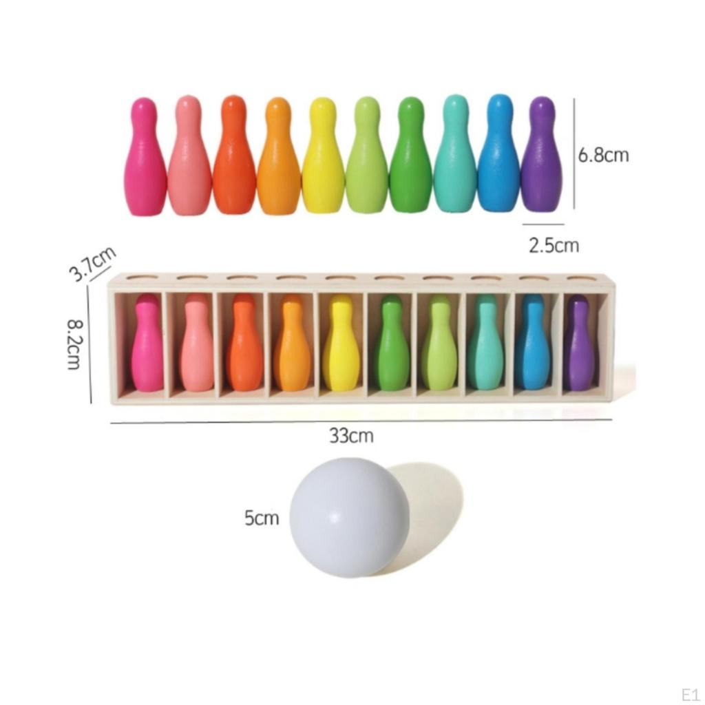 Bowling Matching Toy Slotted Storage Children's Set Colorful Wooden Pin Rack
