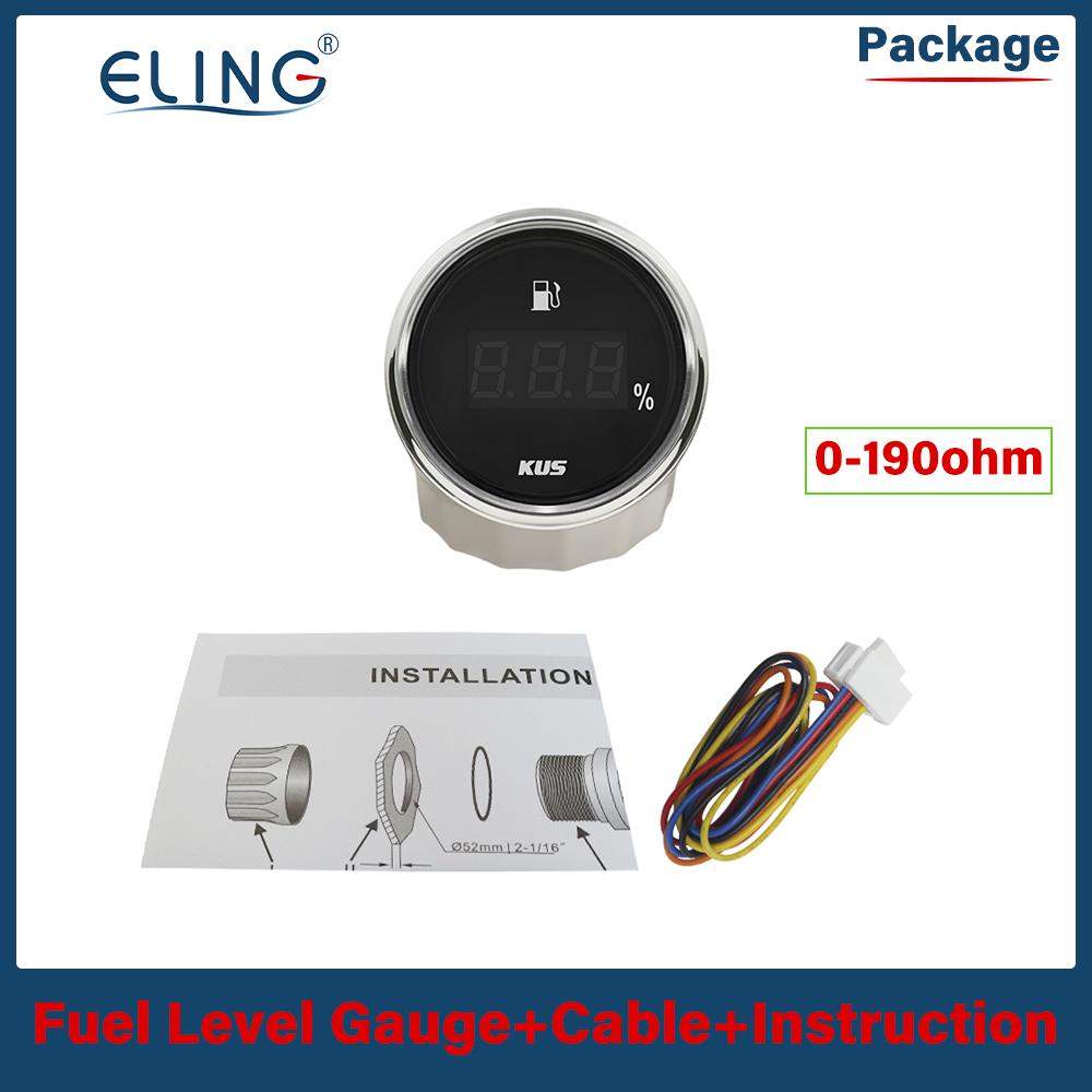 KUS 52mm 0-190ohm 240-33ohm Digital Fuel Level Meter Oil Gauge Red Yellow Light 9-32V Fuel Sensor 175mm 200mm 250mm 300mm 335mm