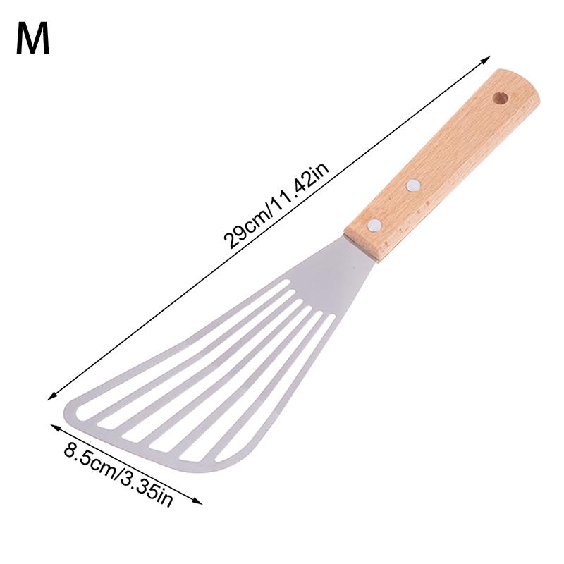 Stainless Steel Slotted Turner Fish Frying Shovel With Wooden Handle Fan-Shaped Shovel Household High-Temperature Frying Shovel
