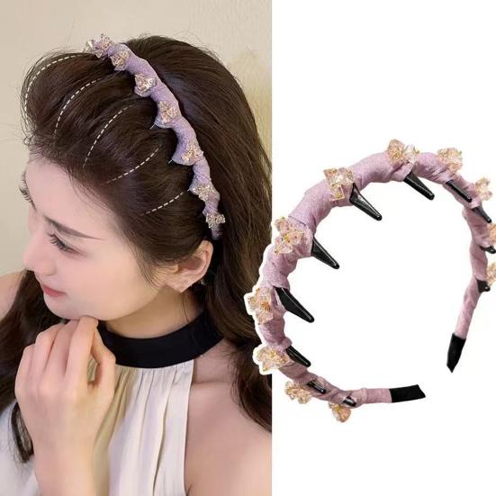 Women Headband Shiny Rhinestones Bright Color Fabric Cover Hair Hoop