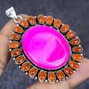 Natural Pink Lace Agate Gemstone 925 Sterling Silver Jewelry Pendant 2.76" ETC-13771
