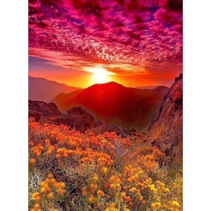DIY Peisaj 5D pictură cu diamant complet rotund burghiu scenic diamant artă broderie punct de cruce apus de soare decorare acasă