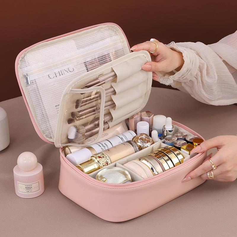 

1pc Makeup Bag Hand-held Large Capacity Multi-layer Classification Storage Bag Portable Travel Toiletry Bag Cosmetics Organizer розовый
