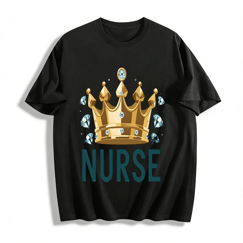

Luxury Crown Print Nurse Themed Casual Top For Medical Staff Pure cotton T-shirt XXS