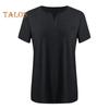 Women T-shirt V-Neck Short Sleeve Tops with Chest Pockets Solid Color Casual Loose Fit Tee Shirt Daily Wear