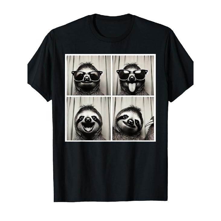 1pcFunny Sloth Wearing Fashion Glasses & Making Funny Faces T-Shirt - Cotton Soft Crew Neck Short Sleeve Tee with 4 Expressions (Laughing, Surprised,