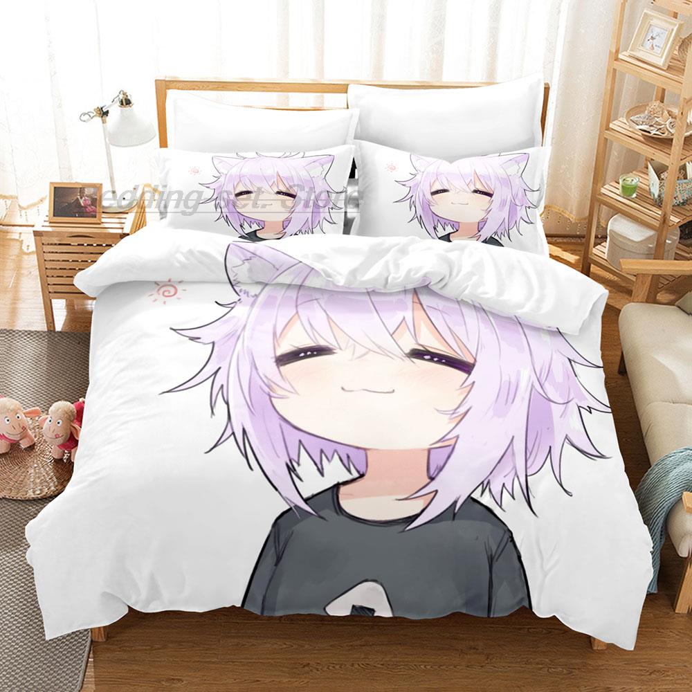 Hololive Neko Mata Okayu Bedding Set Single Twin Full Queen King Size Bed Set Aldult Kid Bedroom Duvetcover Sets 3D Anime