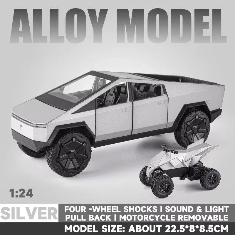 Tesla Cybertruck 1:24 Modello di Auto in Lega pressofusa Pick-up Suono Luci Porta Apribile Bagagliaio Collezionabile Regalo Compleanno Bambini Giocattolo