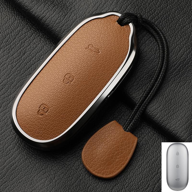 For Lixiang L9 L7 L8 L6 Key Fob Cover Leather Car Case Aluminum Buckle Alloy Keychain Accessories G4B7 Li Auto Inc