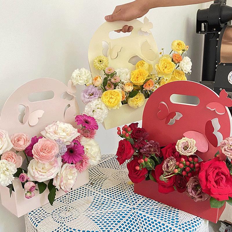 Boîte fourre-tout pour bouquet, panier à poignée creuse en forme de papillon, boîtes d'emballage pour cadeaux de fête