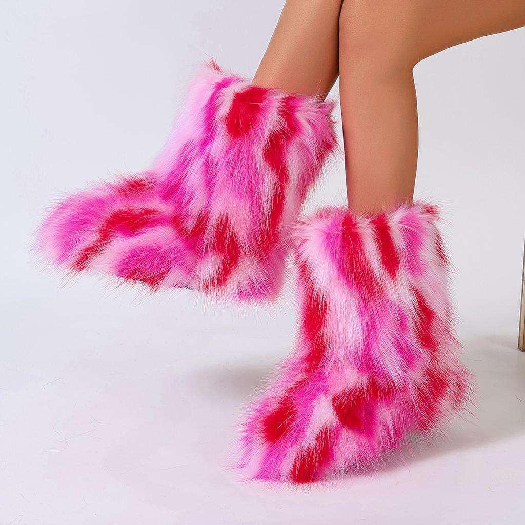 Fashion Female Winter Warm Plush Platform Shoes Furry Faux Fur Bottes Luxury Boots New Fashion Fox Fur Boots Women Fluffy Fur Snow Boots