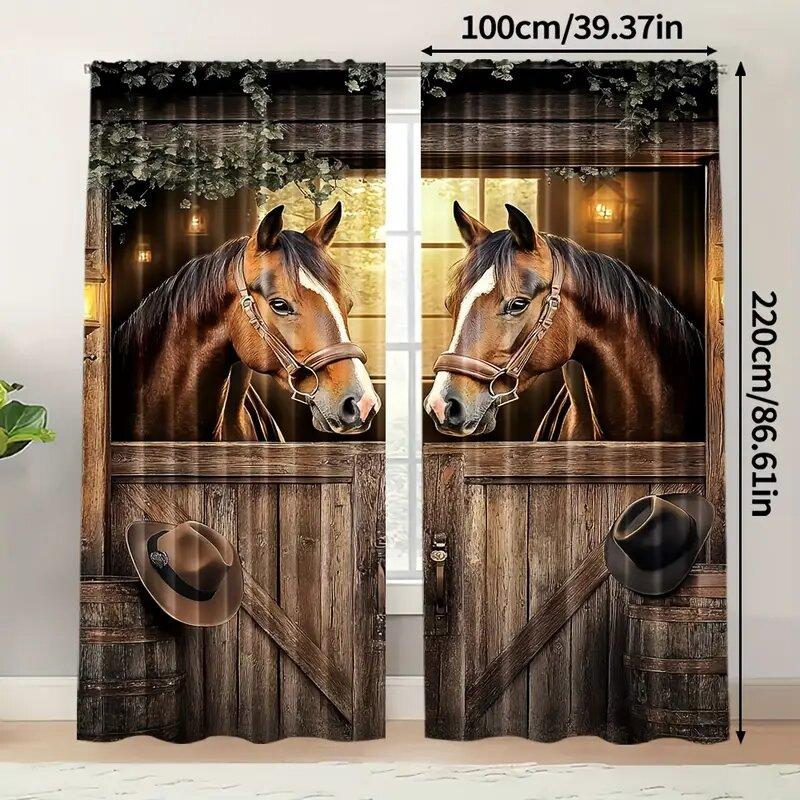Rural Horse Farm Printed Curtains Suitable Bedrooms Living Rooms Home Decoration Family Curtain Farmhouse Made Of Polyester Washable Room Ready