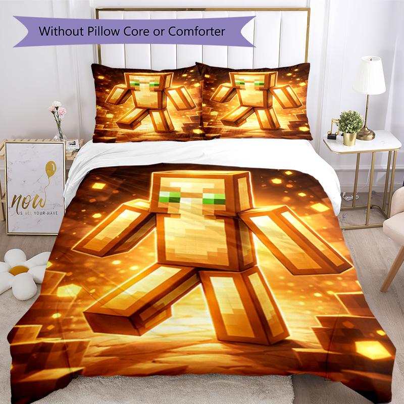 Minecraft Duvet Cover Set Suitable For Bedrooms Machine Washable Christmas Gift
