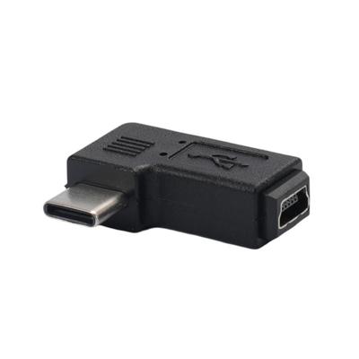 Mini Convertisseur USB vers USB C pour Téléphone Portable Adaptateur Type-C Mâle vers Mini USB Femelle à 90 Degrés Supporte Charge & Synchronisation de Données