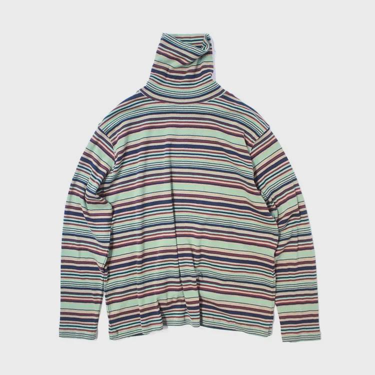 Damen Japanischer Retro Gestreift Langarm Rollkragen Fleece-Oberteil