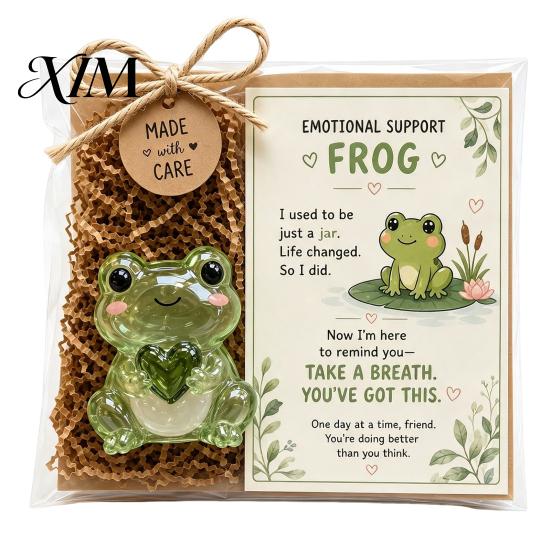 Emotional Support Animal Glass Gift, Cute Recycled Pocket Hug Turtle/Bird/Frog Gift Keepsake with Encouragement Card, Comfort for Friends, Coworkers,