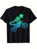 Dirt Bike Rider Motocross Graphic T-shirt- Neon Green& Blue Gear Design On Black