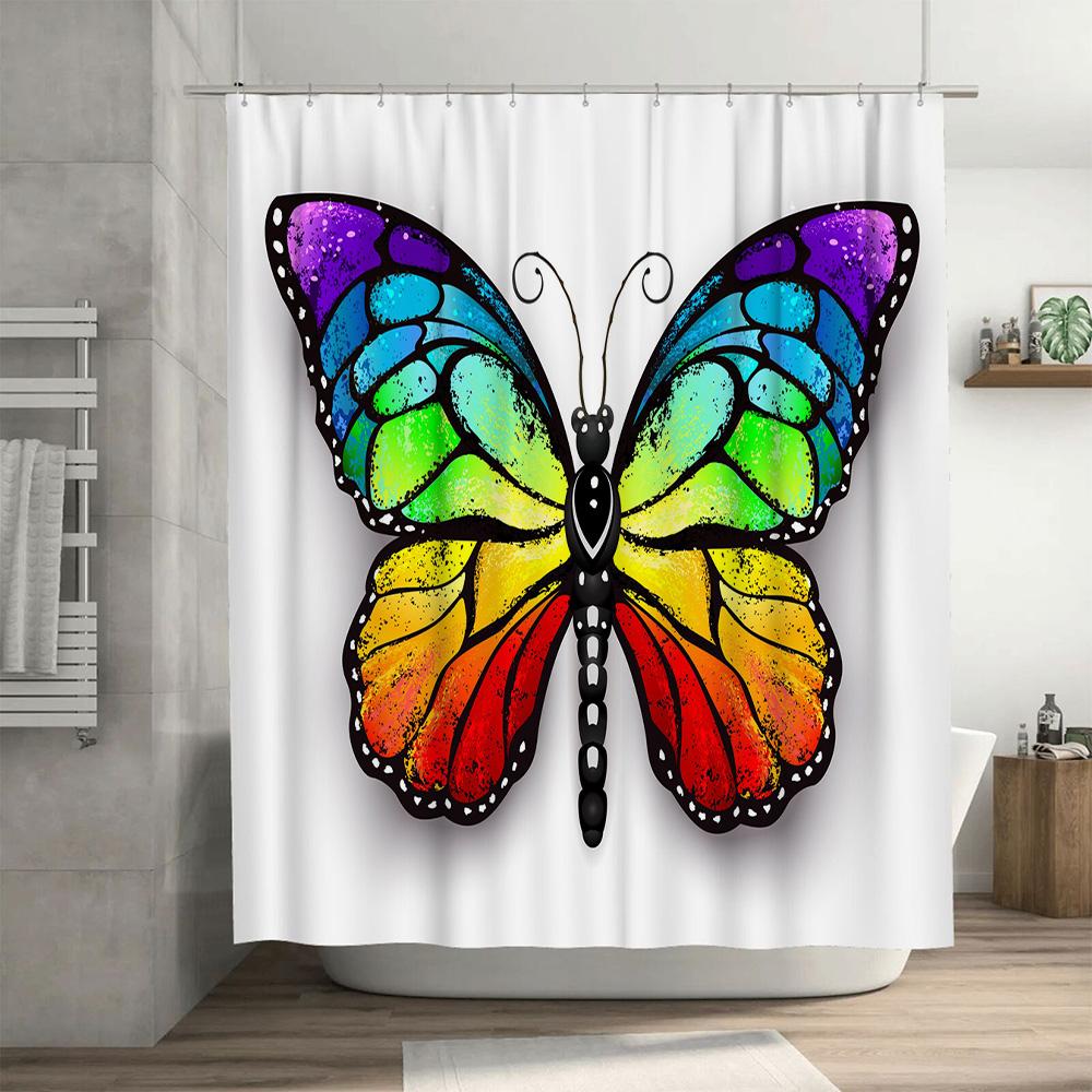 Rainbow Butterfly Shower Curtain Vivid Colors Sparkling Design For Bathroom Decorations Polyester Fabric Waterproof Bath Liner W