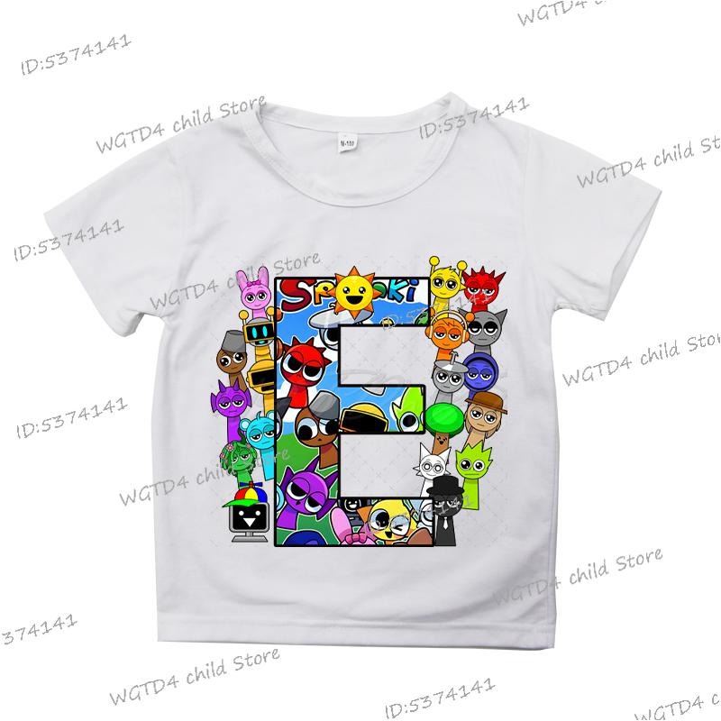 2025 Neue Sprunki Englischer Buchstabe ABCD.. Kinder T-Shirts Mode Incredibox Spiel T-Shirt Cartoon 26 Alphabet Jungen Mädchen Lustiges T-Shirt