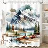 Rideau de douche Lac de montagne à l'aquarelle Paysage naturel Art Décoration de salle de bain Imperméable Avec crochet offert Rehaussez l'espace