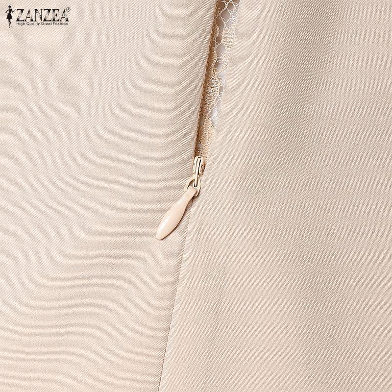 ZANZEA Damen Lässiges Stehkragen 3/4 Ärmel Lockeres Patchwork Spitzenkleid