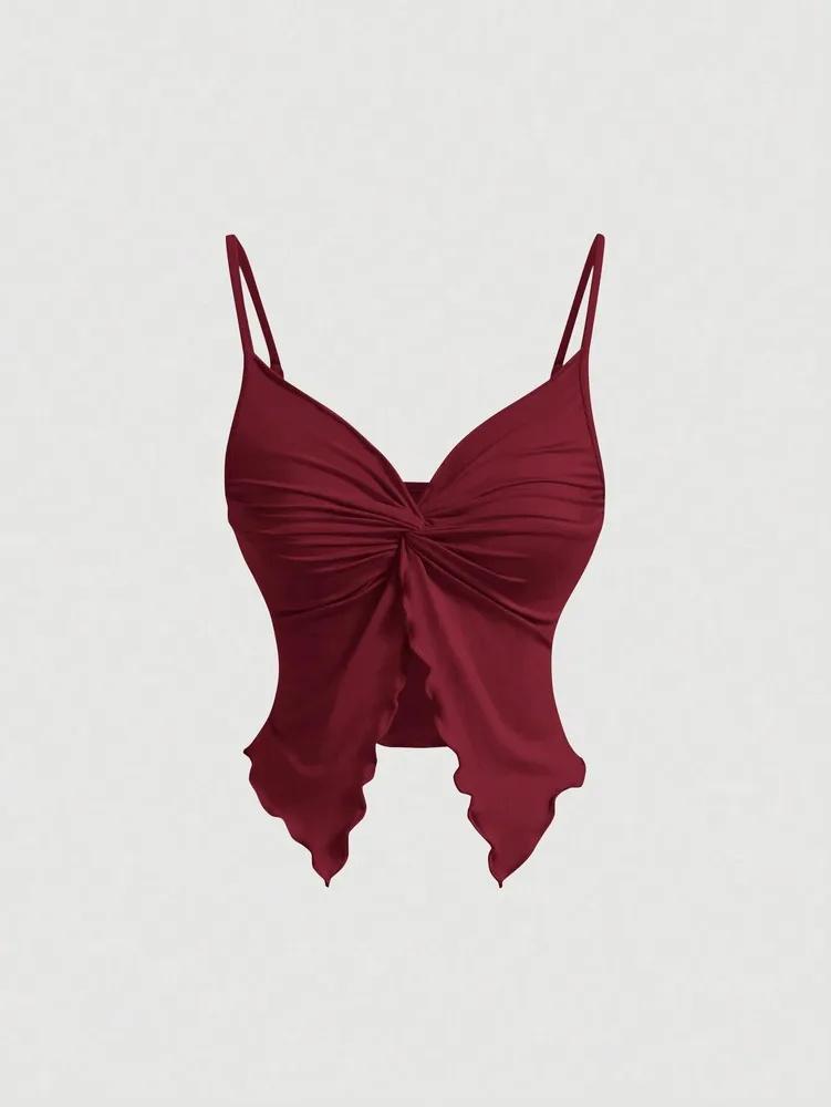 

Crop Top phumee Backless Twist Knot Straps Irregular Hem AE111 L бордовый
