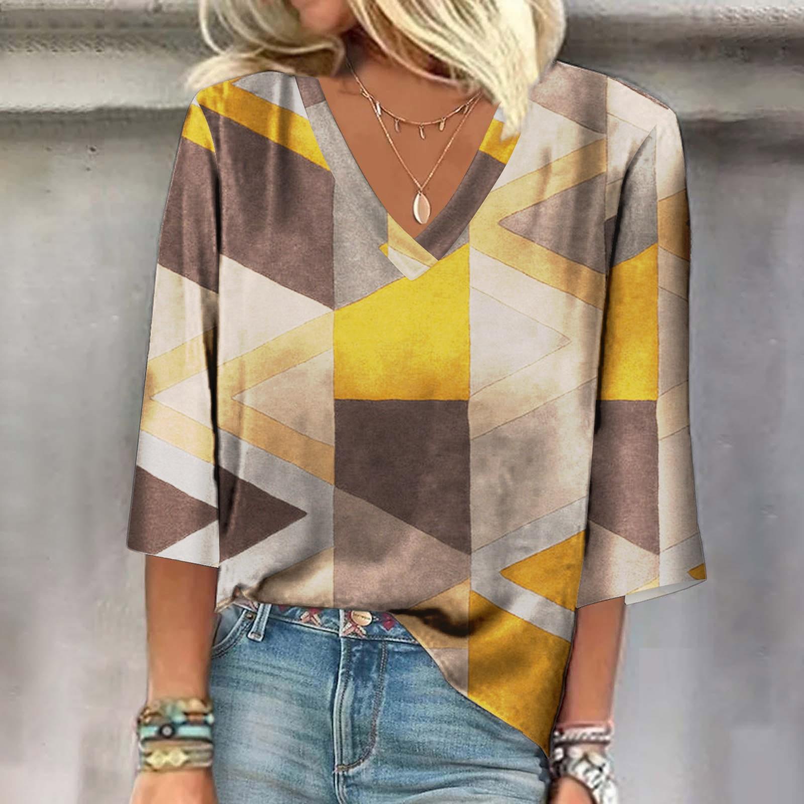 

Женская рубашка, блузка, повседневные свободные рубашки, рукава 3/4, топы с v-образным вырезом и принтом, топы с принтом, футболки, футболки XXL оранжевый