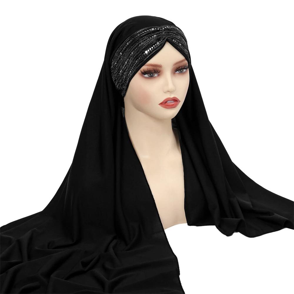 Muslim Women Long Scarf Pull On Ready Wear Instant Hijab Chemo Cap One Piece Amira Head Wrap Turban Femme Shawl Bandanas Scarves