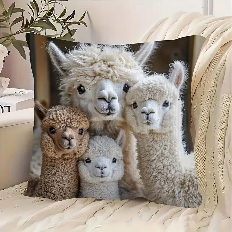 1 Piece Cute Alpaca Pattern Printed Cushion Cover Suitable for Decorating Living Room Sofa Pillow Cover Home Cushion Cover