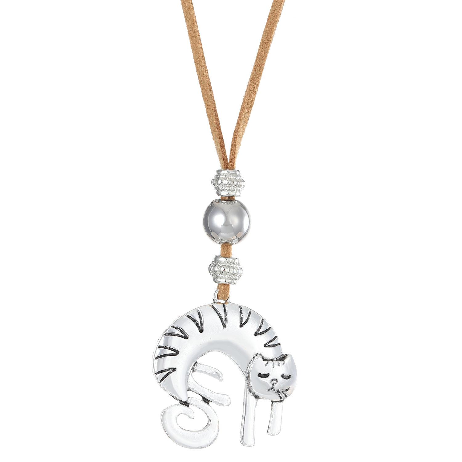 

2026 Cute Cat Pendant Necklace Retro Ethnic Style Creative Fashion Jewelry Niche Design for Women Gift